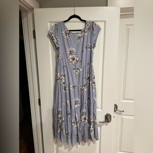 Free People Blue Maxi Sundress with Flutter Cap Sleeves